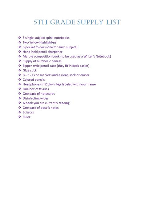 Supply List 5